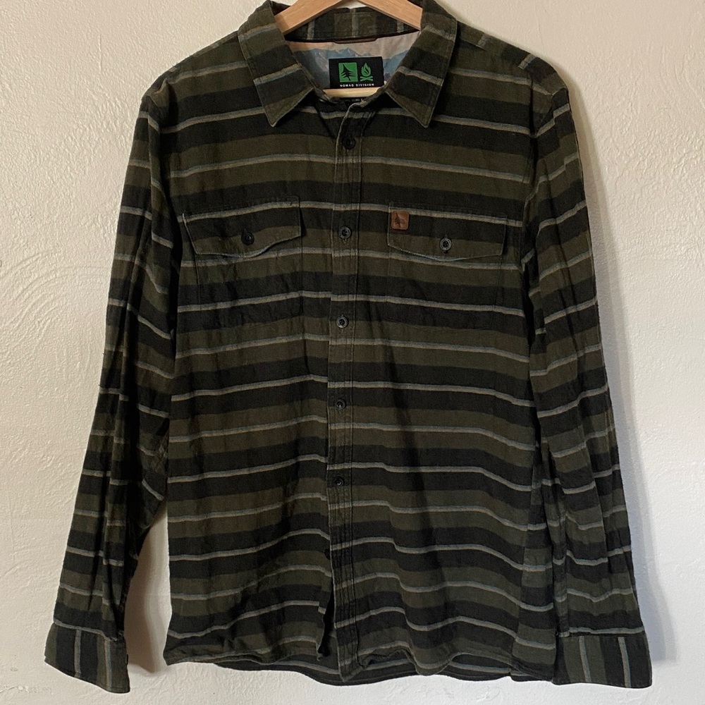 Hippy Tree Granada Burley Shirt Mens Medium Green Blue Striped
